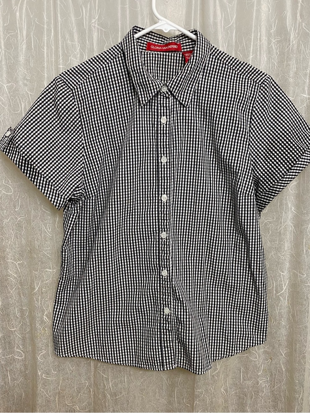 Gloria Vanderbilt Short sleeve Gingham Blouse Size L